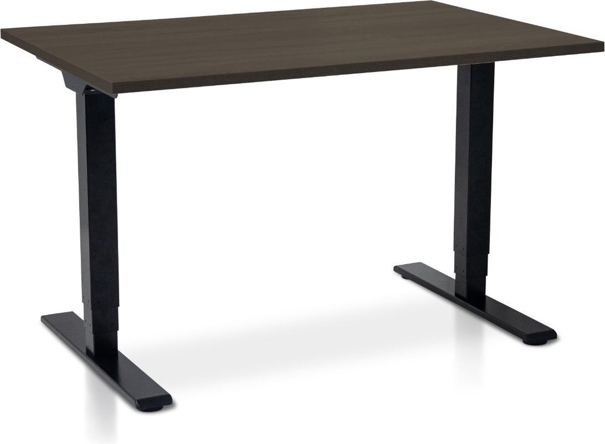 Multi Ratio Zit-sta bureau elektrisch verstelbaar - MRC COMFORT NEN-EN 527 | 120 x 80 cm | frame zwart - blad bruin eiken | 130 cm hoog | 100KG draagvermogen Zwart frame