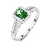 Twice As Nice Ring in zilver, baguette zirkonia, smaragd kleur, witte zirkonia  58