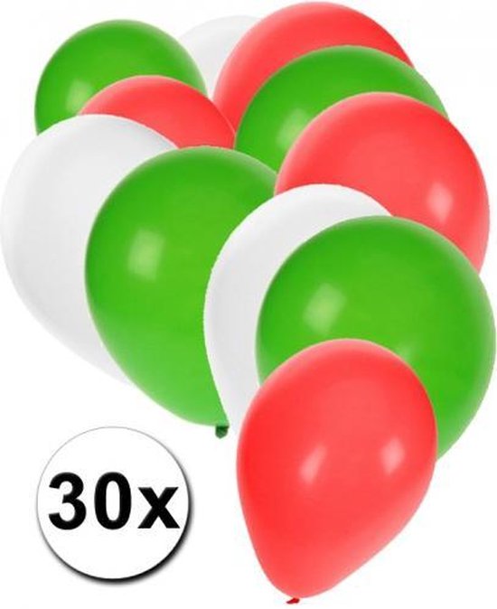 Ballonnen Rood/ Wit / Groen 30 stuks, EK, Feest, Carnaval, Themafeest, Italië
