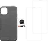 BMAX Telefoonhoesje geschikt voor iPhone 12 - Carbon softcase hoesje grijs - Met 2 screenprotectors