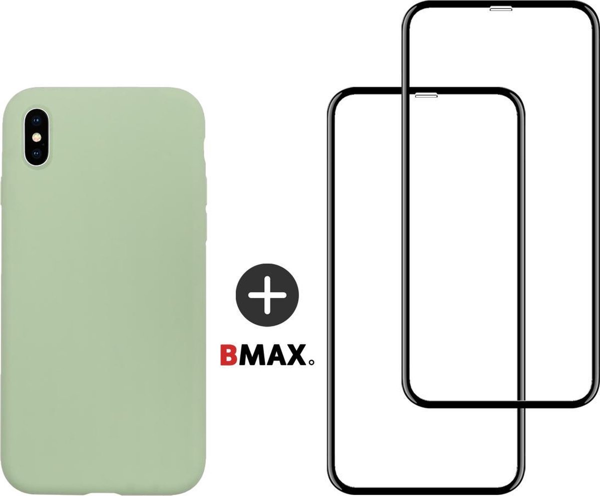 BMAX Telefoonhoesje geschikt voor iPhone X - Siliconen hardcase hoesje mintgroen - met 2 screenprotectors full cover
