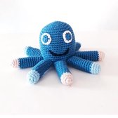 Pebble Organic rammelaar - octopus - blauw- handgemaakte knuffel - fairtrade