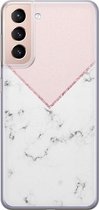 Leuke Telefoonhoesjes - Hoesje geschikt voor Samsung Galaxy S21 - Marmer roze grijs - Soft case - TPU - Marmer - Roze