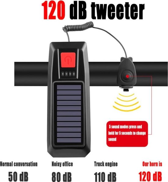 BikerVibes - Fietsverlichting USB Oplaadbaar - Voorlamp Fiets - Zaklamp - Solar - Voorlicht - LED - Waterdicht - Fietslampje - 250 Lumen - Zwart/oranje — afbeelding 3