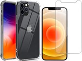 Apple iPhone 12 Pro hoesje - iphone 12 pro shock case transparant - iphone 12 pro hoesjes - hoesje iphone 12 pro + iphone 12 pro screen protector glas tempered glass screenprotecto
