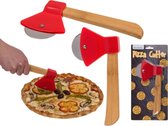 Pizza Snijder Bijl - Pizza Roller bijl -Pizza cutter Axe - Pizza mes - Bamboe handgreep - Edelstaal mes - 18cm x 10cm