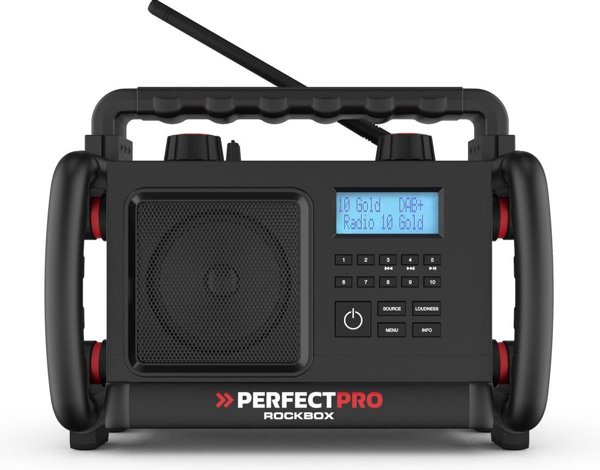 PerfectPro ROCKBOX - Bouwplaats Radio - DAB+ & FM - Bluetooth - AUX -  Oplaadbaar - RBX3 | bol.com