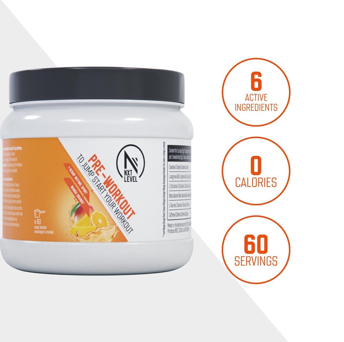 NXT Level Pre Workout - 300 gram (60 doseringen) - Sinaasappel/Mango ...