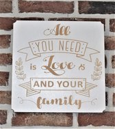 Spreukbord-  Hout - Wit - Tekst - Familie - Liefde - All You Need Is Love - Muur - 29cm x 29cm