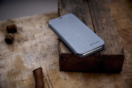 Minim Samsung Galaxy S20 Ultra Hoesje Echt Leer Book Case Blauw