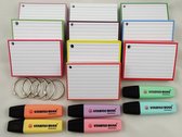 Leitner Flashcards - Colour Pack 500 A7 Flashcards met Stabilo Boss Pastel markers - 10 pakjes A7 flashcards in 10 kleuren - Perforatie en 5 klikringen - 100% FSC Karton & 100% Gemaakt in NL