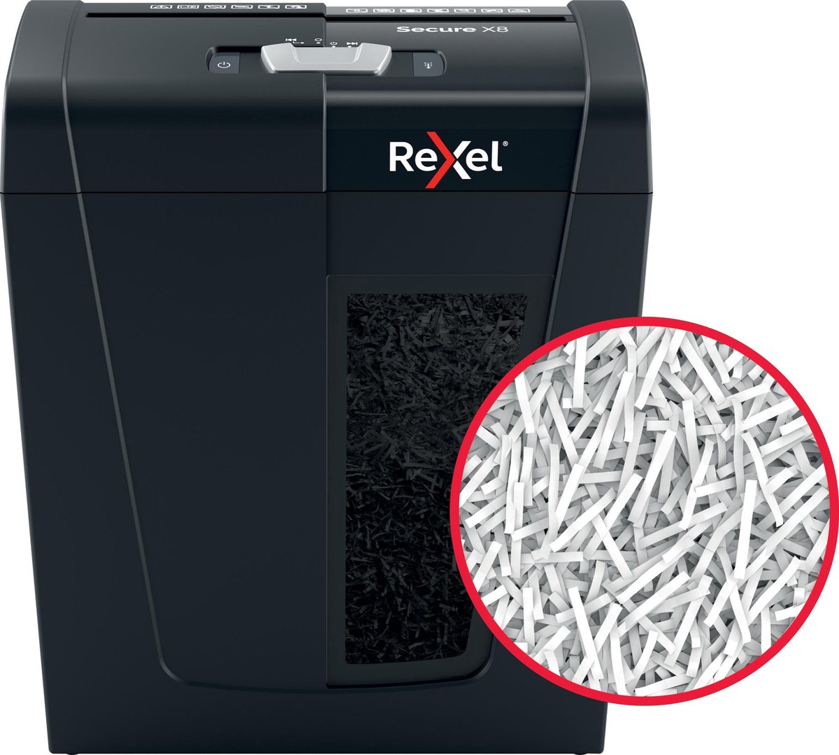 Rexel Secure X8 Stille Papierversnipperaar - P4 Snippers - Tot 8 Vel - 14L - Zwart thumbnail 6