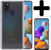 Hoesje Geschikt voor Samsung A21s Hoesje Siliconen Case Hoes Met Screenprotector - Hoes Geschikt voor Samsung Galaxy A21s Hoes Cover Case - Transparant