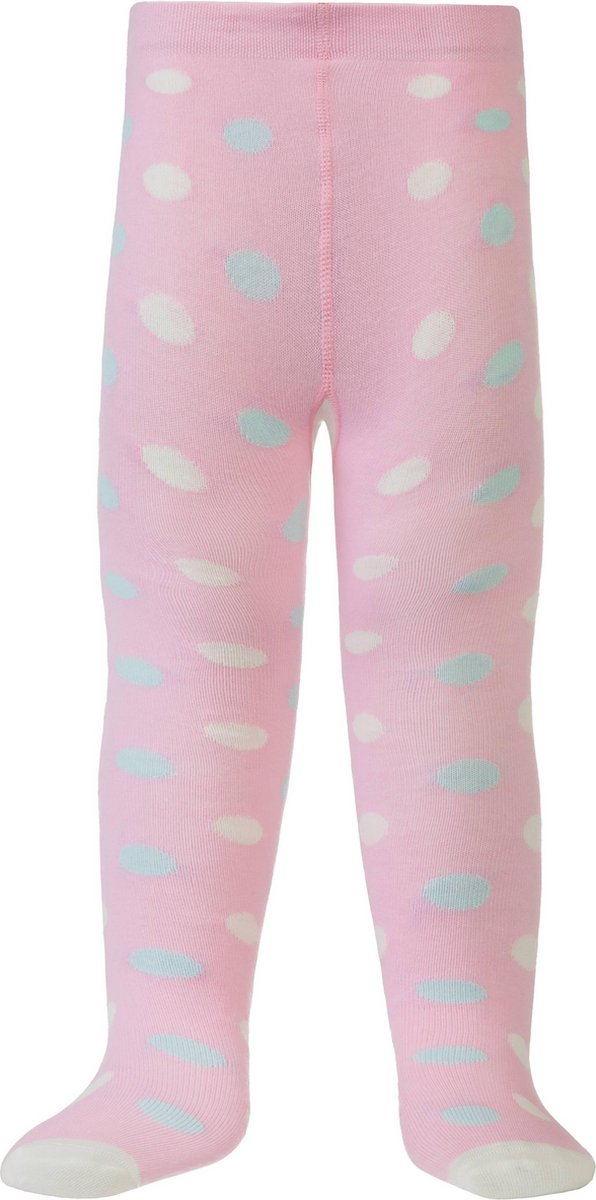 Trendy Babymaillot, gekleurde stippen, leuk prinsesje patroon achteraan, pastel roze, maat 80-86 (0-2 jaar).