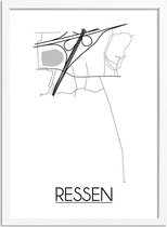 Ressen Plattegrond poster A2 + Fotolijst Wit (42x59,4cm) - DesignClaudShop