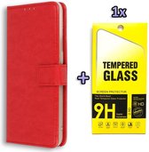 Motorola Moto E7 Power & E7i Power Hoesje Rood - Portemonnee Book Case - Kaarthouder & Magneetlipje & Glazen Screenprotectors