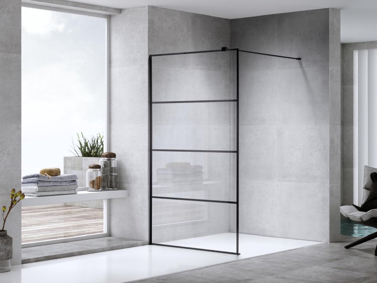 Mawialux douchewand 110x200cm - 8mm veiligheidsglas met nano coating - Mat zwart - Boston 110 MZ