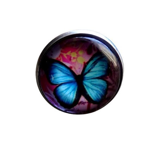 2 Love it Butterfly RB - Bague - Taille ajustable - Métal - Enfants - Diamètre 16 mm - Bleu - Rose - Noir