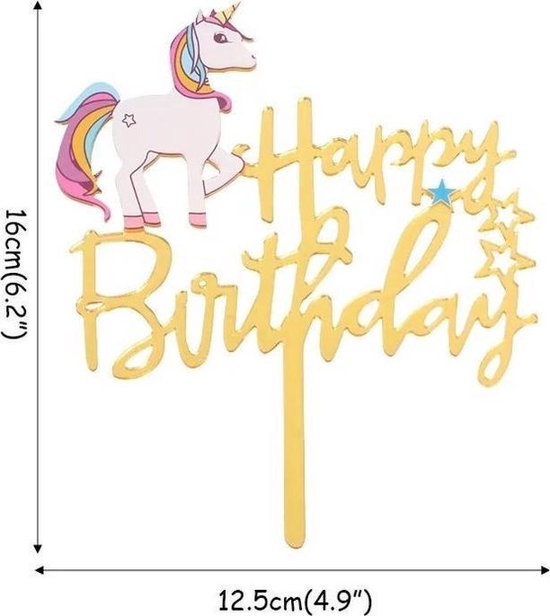 Cake topper happy birthday unicorn |Goud | Eenhoorn taart versiering - Happy Birthday Taart Topper - Taart topper - Cake topper - Happy birthday - Verjaardagstaart topper - Verjaardag