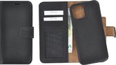 iPhone 12 pro Max hoesje - Wallet case - Portemonnee Hoes 2in1 Uitneembaar Echt leer Book case Zwart