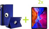 Apple iPad Air 4 (2020) 10,9 pouces Multi Stand Case - Housse pour tablette rotative 360 - Housse pour tablette - Bleu foncé + 2x Protecteur d'écran