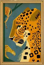 JUNIQE - Poster met houten lijst Vintage luipaard -20x30 /Blauw & Geel