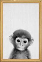 JUNIQE - Poster met houten lijst Aap zwart-wit foto -40x60 /Grijs &