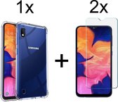 Samsung A10 Hoesje - Samsung Galaxy A10 hoesje shock proof case transparant - 2x Samsung A10 Screenprotector