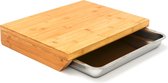 Bamboe snijplank met metalen lade - 49x37x8 hout plank roestvrij staal opvangbak