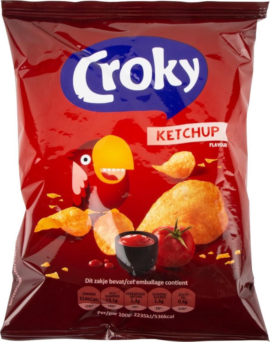 Croky Chips met Ketchup Smaak Doos 20 zakjes met 40gram bol