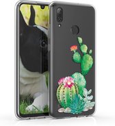 kwmobile telefoonhoesje voor Huawei P Smart (2019) - Hoesje voor smartphone in groen / roze / transparant - Cactus met Bloem design