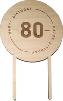 Houten Taarttopper 80 jaar - Taart decoratie verjaardag - Happy Birthday