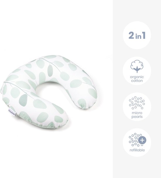 Doomoo Softy - Klein Voedingskussen - Biologisch Katoen - 150 cm- Leaves Aqua Green van Doomoo — afbeelding 2