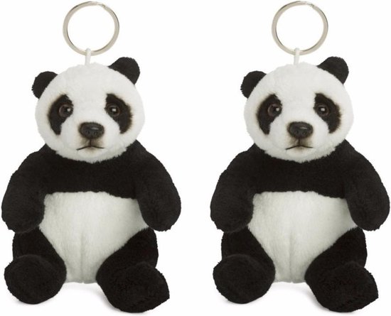 Set van 2x stuks wNF pluche pandabeer sleutelhanger 10 cm - Pluche dieren cadeau knuffels/knuffeltjes voor kinderen.
