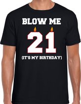 21 jaar cadeau t-shirt blow me its my birthday - zwart - heren - 21ste verjaardag kado S