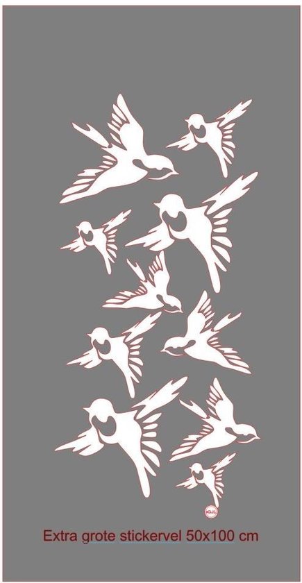 Raam - Muur Sticker Extra grote Vogels 10 stuks Stickers - Decoratief - Ideaal voor Veranda - Serre - Overkapping Grotere Ramen stickervel 50 x 100 cm bxh Kleur Wit
