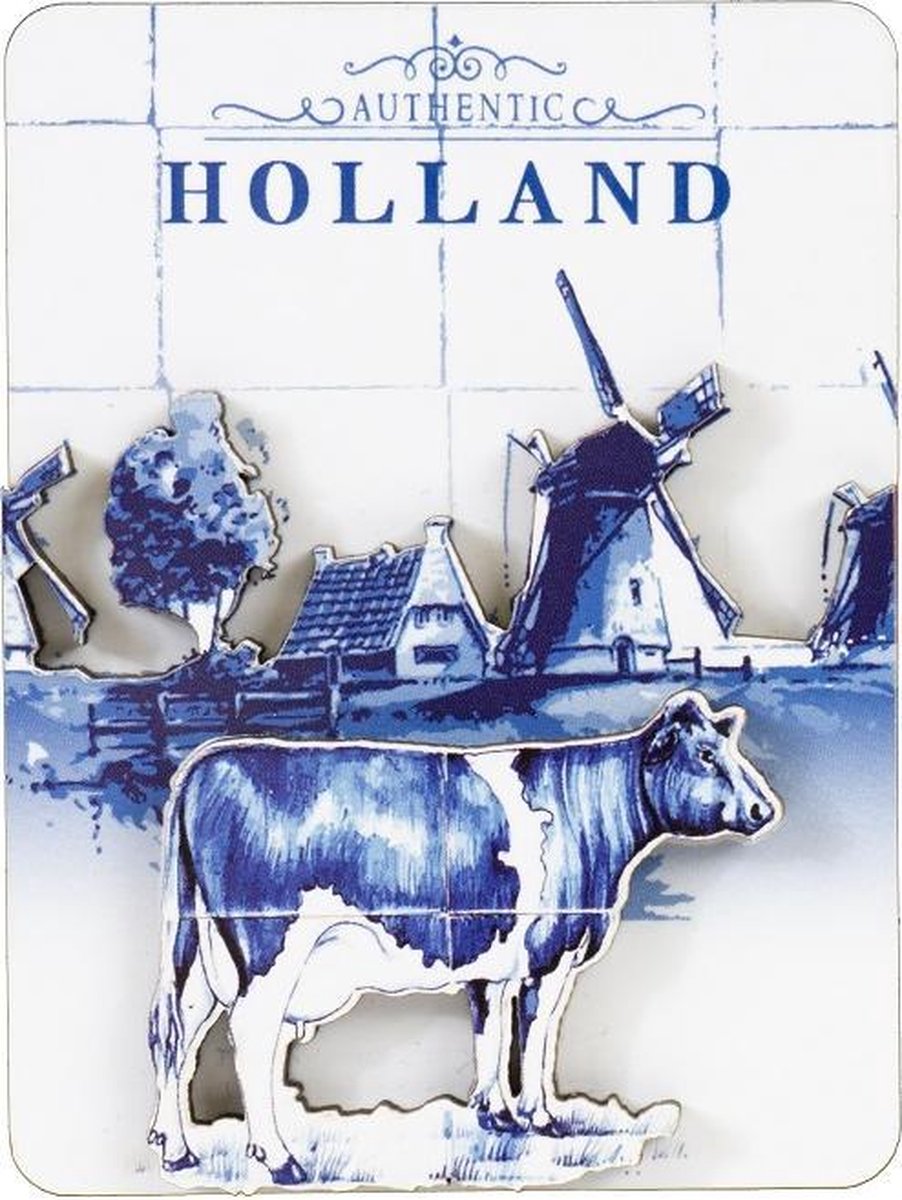 Memoriez 2D Magneet Koe Delfts Blauw