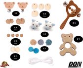 Blauw DIY Setje – Houten Wagenspanner / Houten Bijtring / Bijtringkoord / Baby gym Speeltjes / Kinderwagen Speelgoed / Fopspeenkoord / Speenkoord / Maxi-Cosi speelgoed / Baby gym S