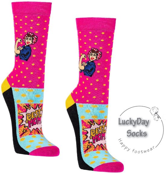 Verjaardag cadeau - Moederdag cadeau - Moeder sokken -Moederdag - Mama Best Mom sokken - Mismatch Sokken - Leuke sokken - Vrolijke sokken - Luckyday Socks - Sokken met tekst - Aparte Sokken - Socks waar je Happy van wordt - Maat 36-40