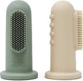 Mushie Finger Toothbrush Cambridge Blue/Sand - Vingertandenborstel Baby - 2 stuks per verpakking - Tandenborstel Siliconen