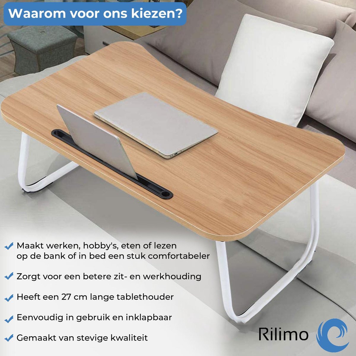 Bedtafel voor op bed Bedtafeltje voor laptop Laptoptafel Schoottafel Banktafel