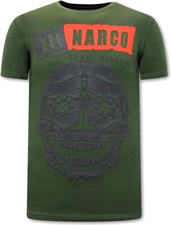 T-shirt Local Fanatic Homme avec Imprimé - El Narco - Vert - Tailles: XL