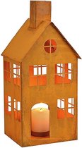 Windlicht Metalen huis roestbruin 36 cm