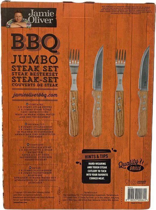 Schrijfmachine Onverbiddelijk Gemaakt om te onthouden Jamie Oliver BBQ Jumbo Steak set - 4 delig steak bestekset (jumbo  vleesmessen en... | bol.com