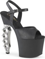Pleaser Sandaal met enkelband, Paaldans schoenen -39 Shoes- IRONGRIP-709 Paaldans schoenen Zwart/Zilverkleurig