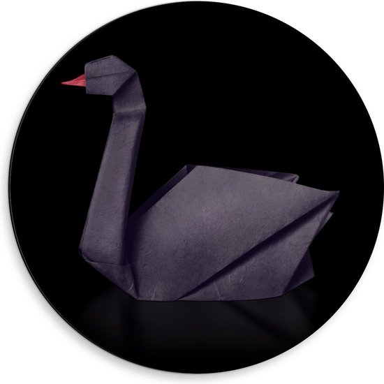 Dibond Wandcirkel - Zwarte Kraanvogel pop Zwarte Achtergrond - 50x50cm Foto op Aluminium Wandcirkel (met ophangsysteem)