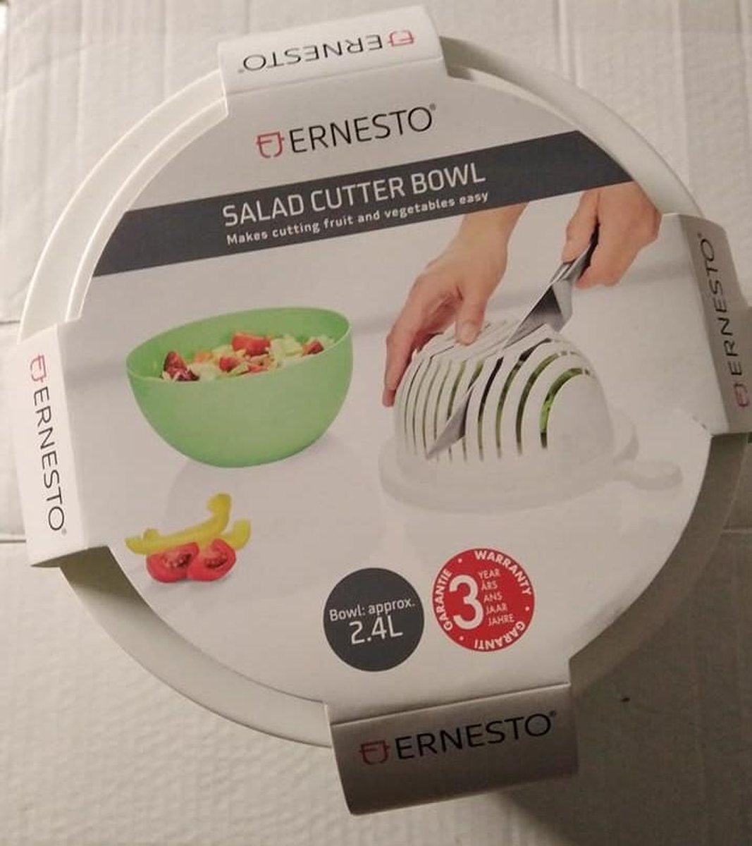 Bol coupe- salade/ salad cutter bowl/ BPA free/ vaatwas veilig/ snijhulp voor salade/groen met deksel/ 2.4 L - Ernest