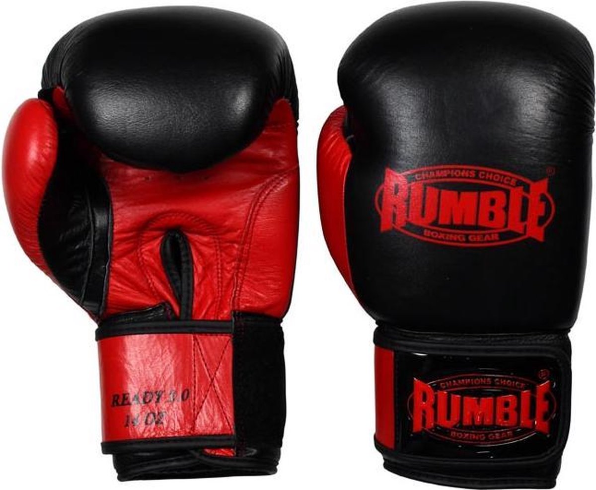 Rumble Ready 2.0 Leer (kick)bokshandschoen Zwart-Rood 10 Oz