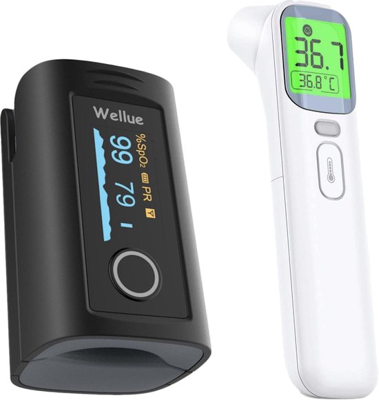 Hartslagmeter Vinger & Thermometer bundelvoordeel - Professionele Saturatiemeter - Betrouwbare Zuurstofmeter - Draagbare Pulse Oximeter