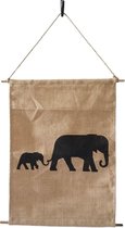 Van René Poster kinderkamer, Olifanten. Babykamer/ Jutedoek/ Kinderkamer-Kinderposter/Dierenposter/ Naturel met zwart/70-50cm/Babyshower-cadeau